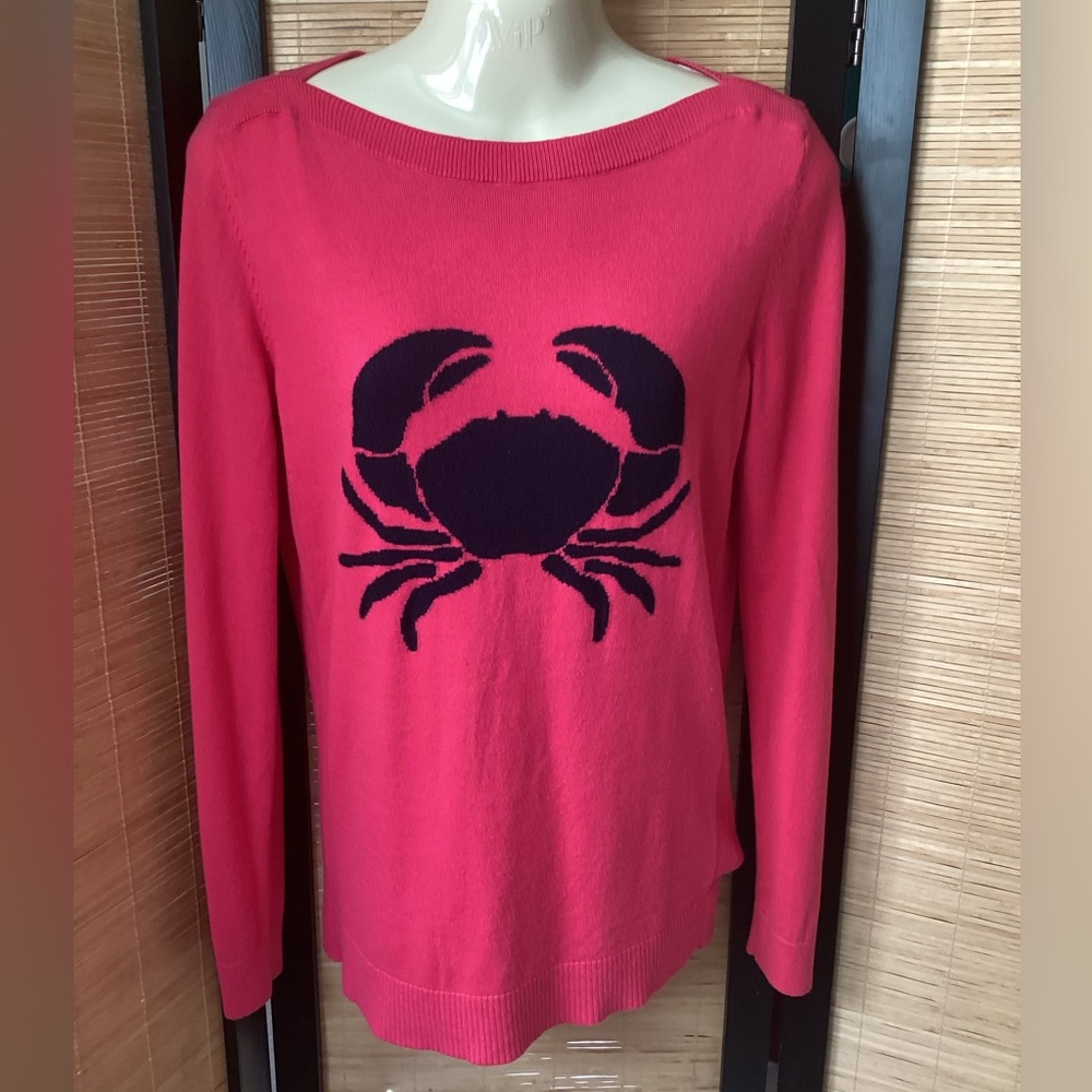 🦀 TALBOTS Knit Sweater Sz S crab motif coastal EUC long sleeve top